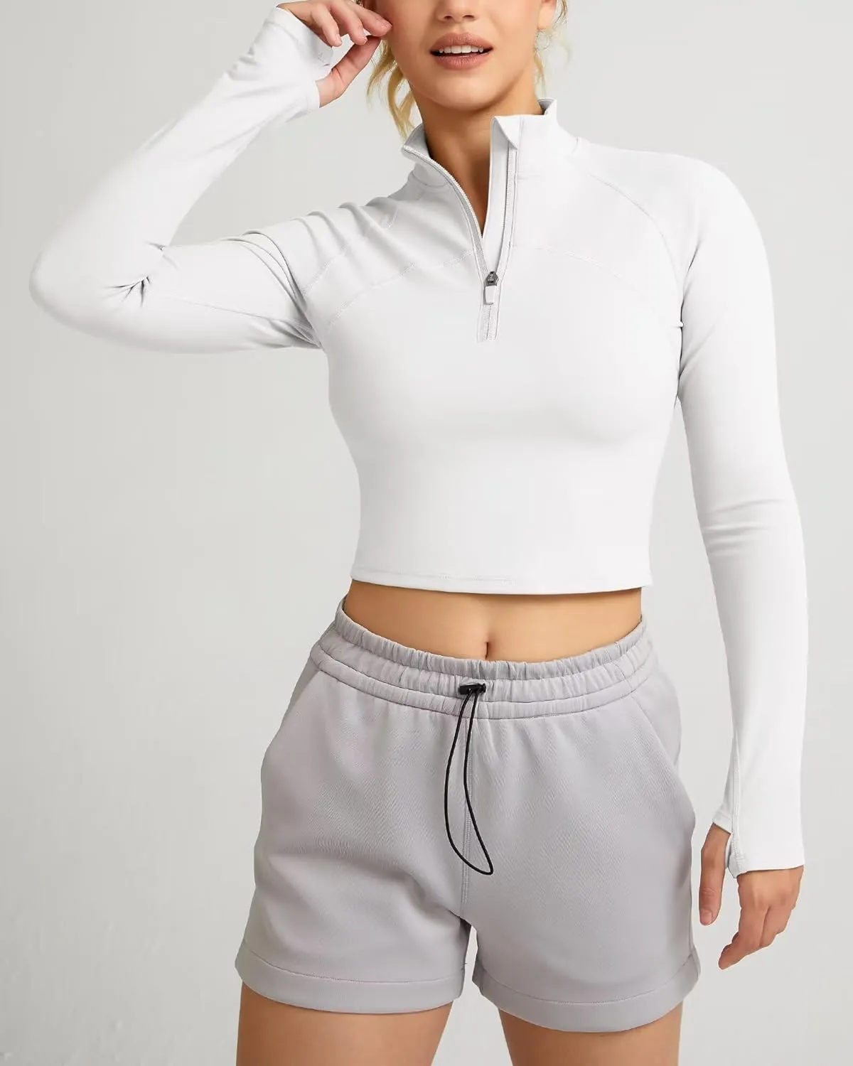 QUEENIEKE Hooded Workout Jacket for Women - Zip Up Athletic Running BBL Jacket Croped Tops with Back Mesh Vent & Thumb Holes