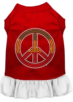 Rhinestone Rasta Peace Dress Red With White Sm