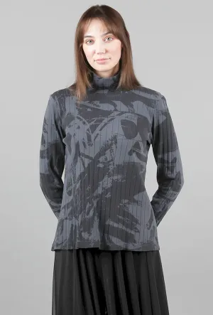 Ribbed Print Funnel Top, Gray