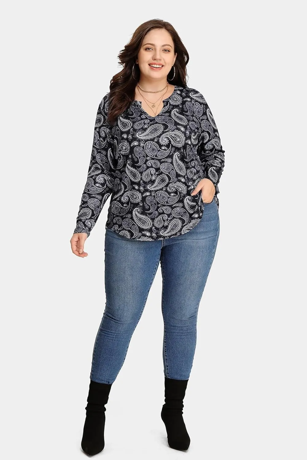 RITERA Plus Size Tops for Women Long Sleeve T-Shirt Cowl Neck Casual Blouses Fall Winter Tunics