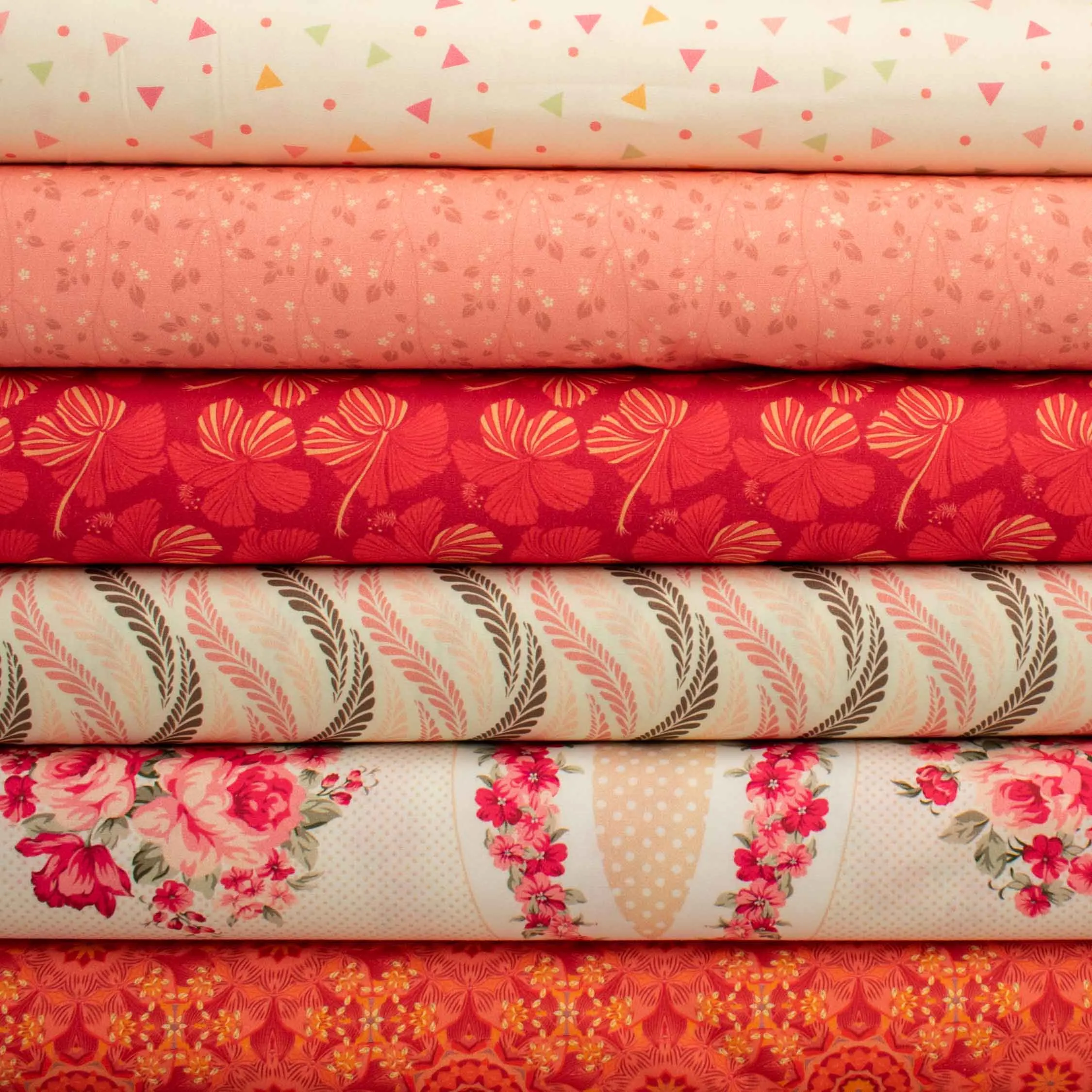 Ruby Red Collection #02 Peach Rose on Cream Cotton Prints