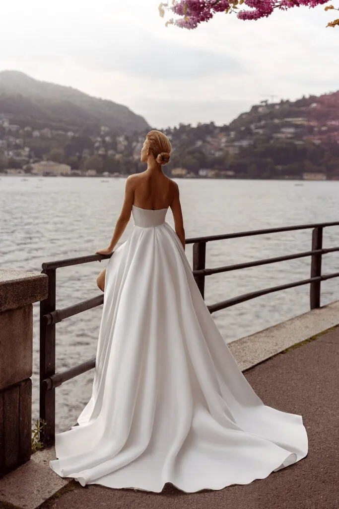 Satin Wedding Dress with High Slit - Elegant Corset Bridal Gown - Modern Wedding Dress Plus Size