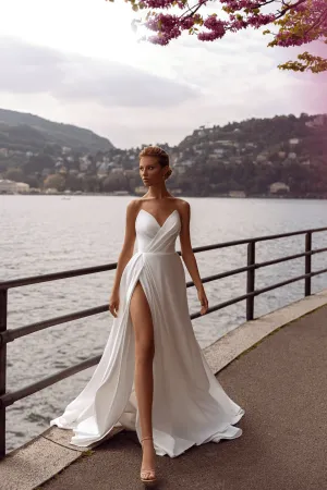 Satin Wedding Dress with High Slit - Elegant Corset Bridal Gown - Modern Wedding Dress Plus Size