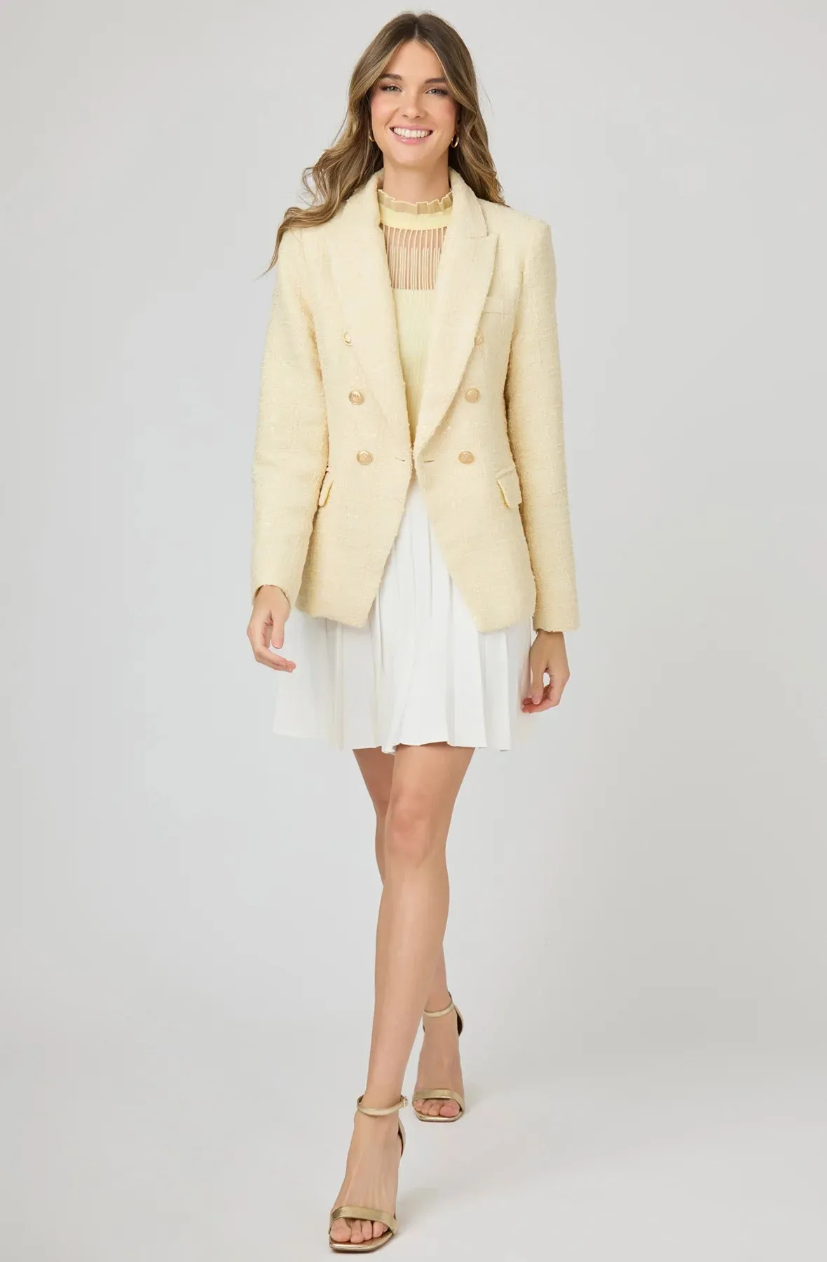 Sequin Tweed Blazer with Gold Buttons