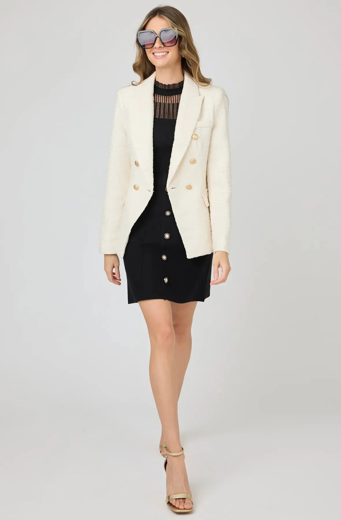 Sequin Tweed Blazer with Gold Buttons