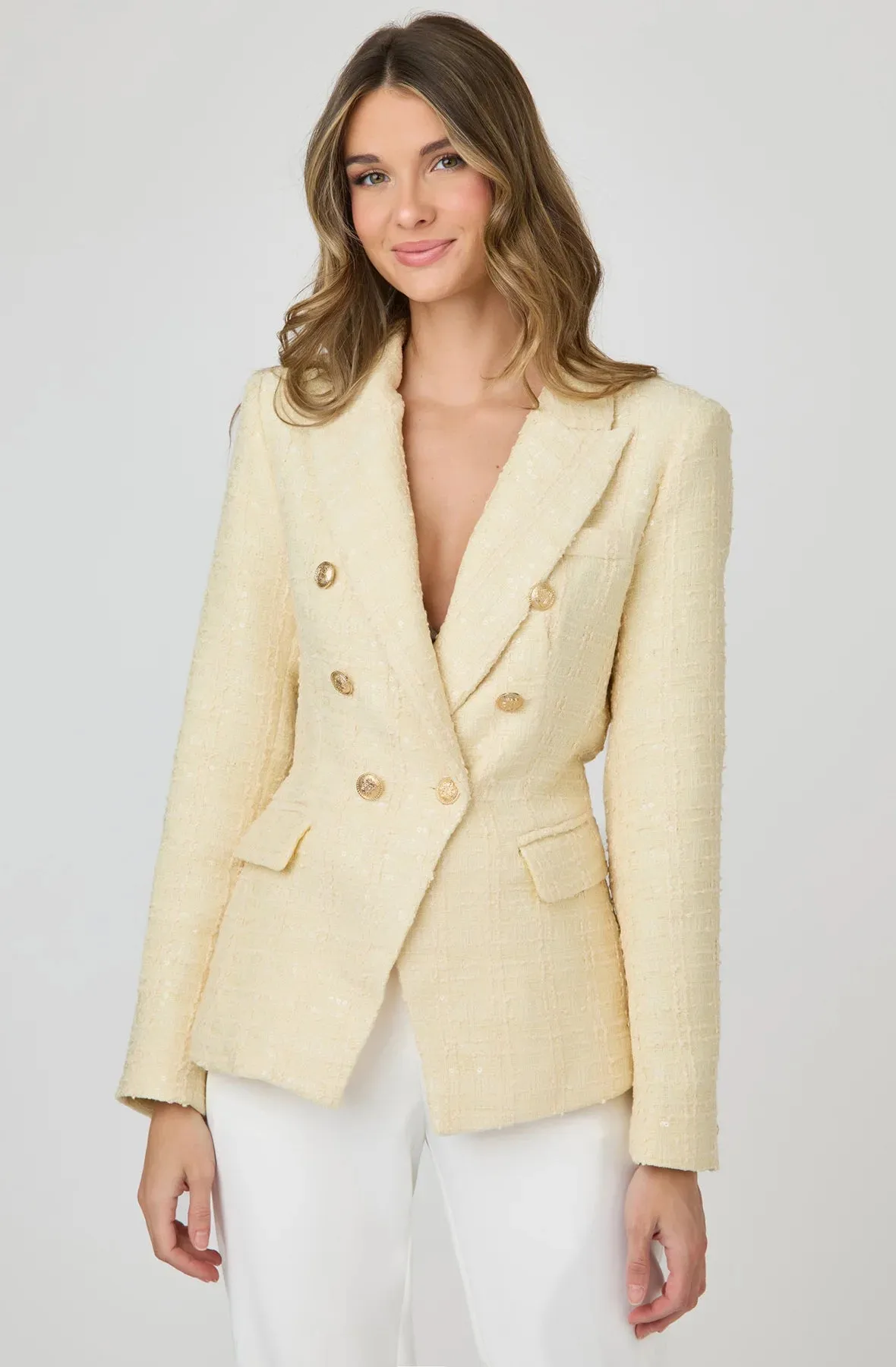 Sequin Tweed Blazer with Gold Buttons