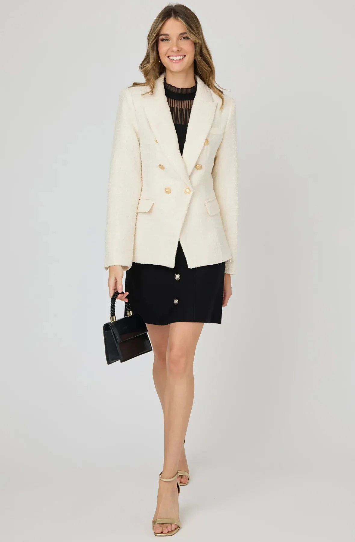 Sequin Tweed Blazer with Gold Buttons