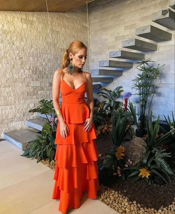 Spaghetti Straps Layered Long Prom Dress Formal Dresses