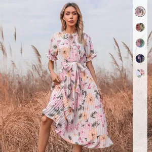 Stamped Elegance Leaf-Edged Forest Style Maxi Dress