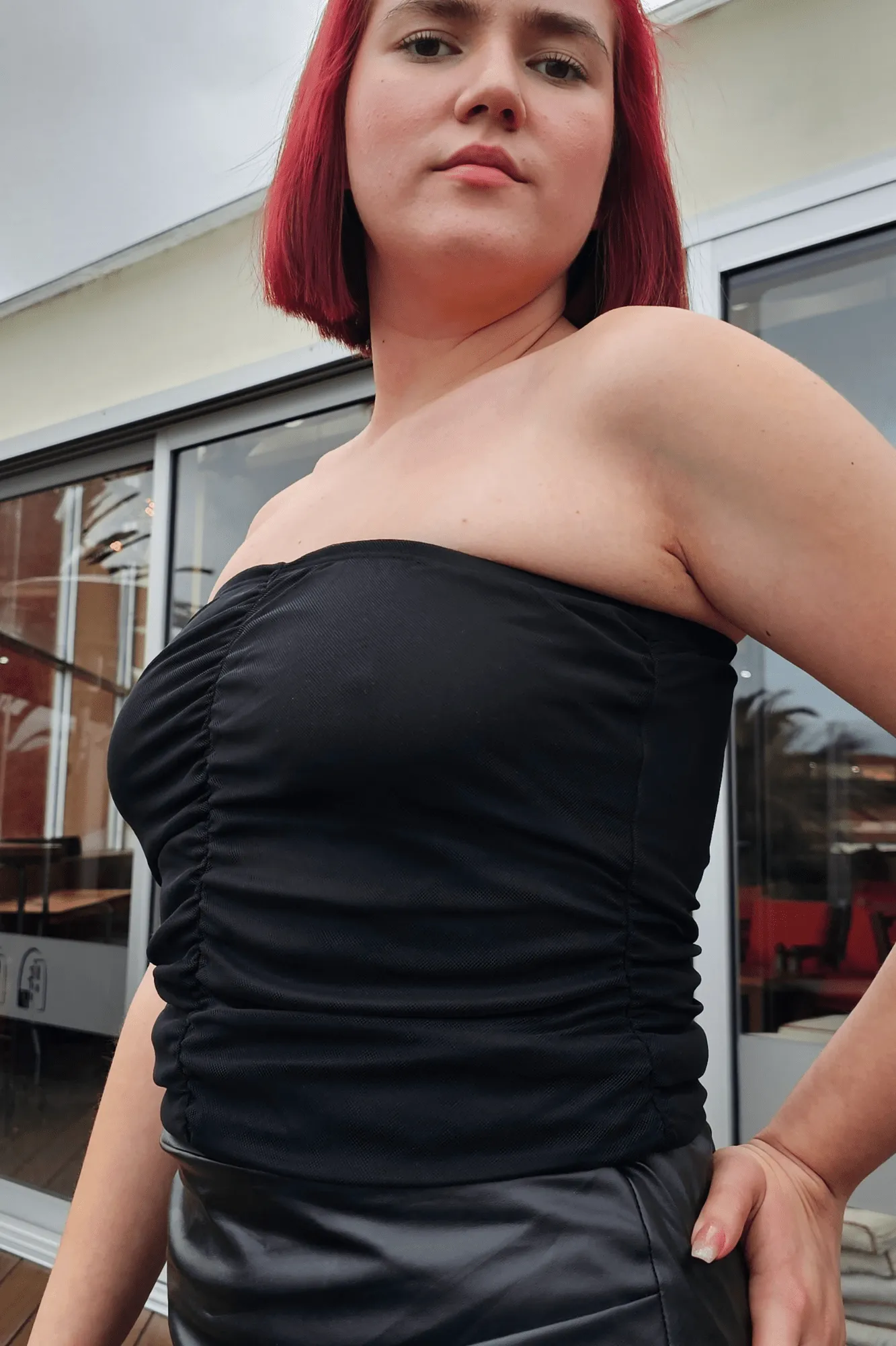 Strapless Mesh Crop Top - Soft & Breathable Fabric Black