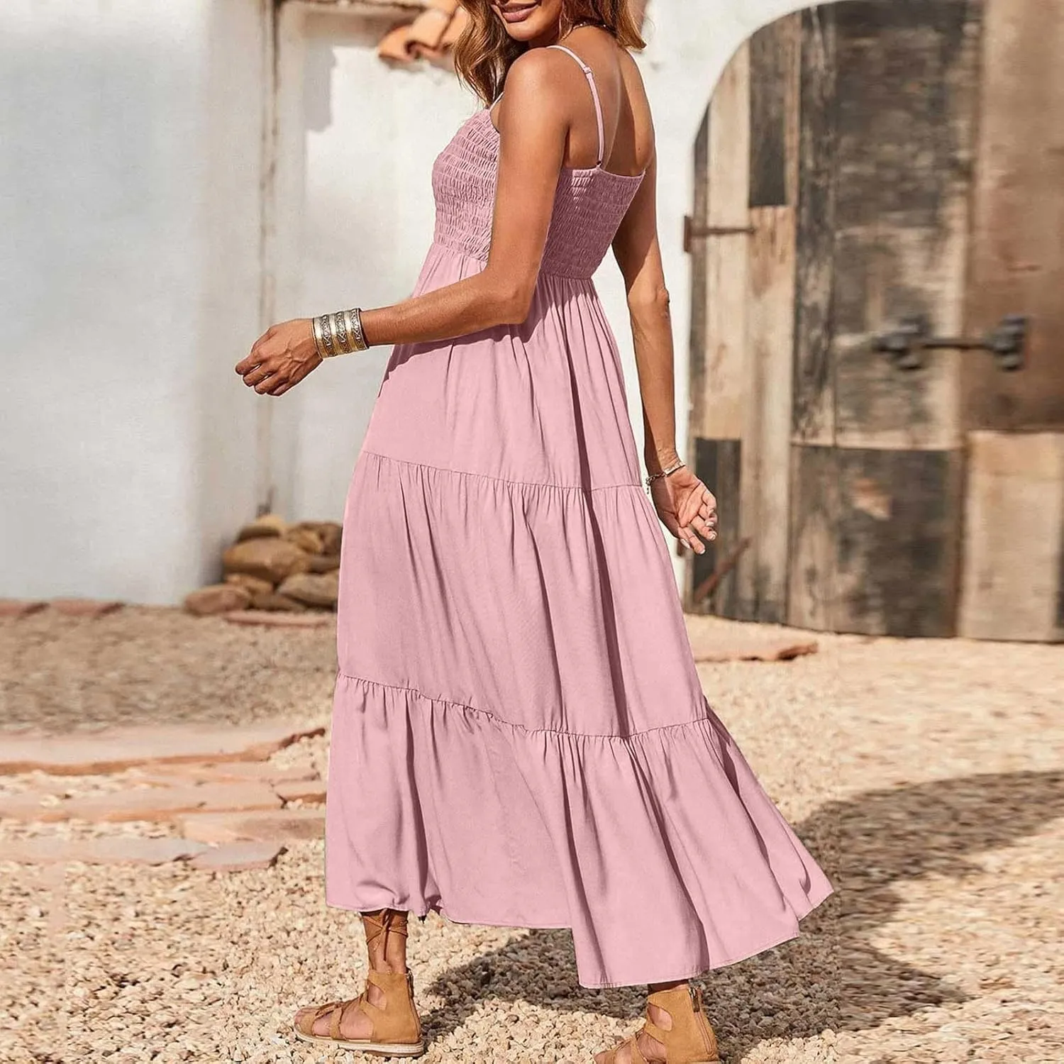 Summer Dresses for Women 2025 Beach Maxi Dress Spaghetti Strap Floral Boho Flowy Long Dress