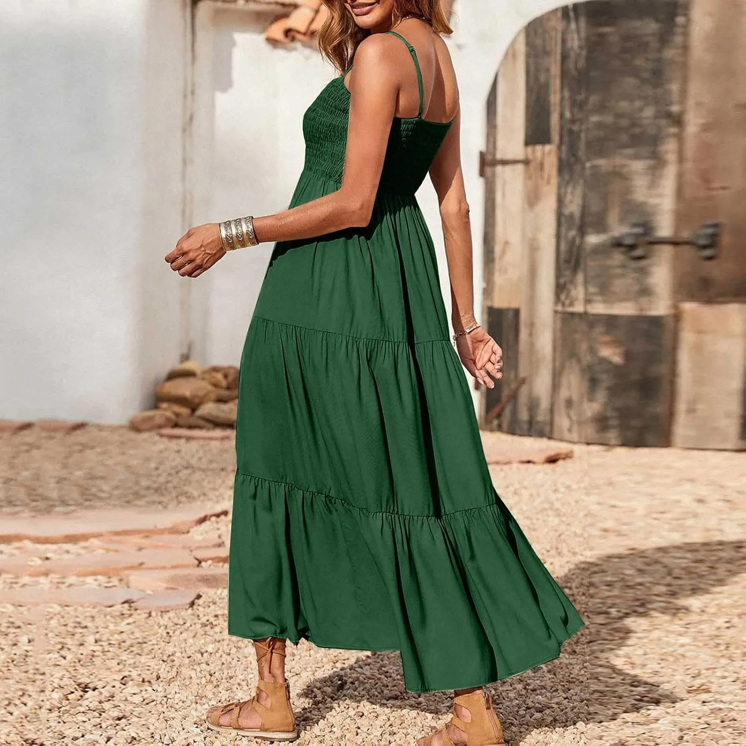 Summer Dresses for Women 2025 Beach Maxi Dress Spaghetti Strap Floral Boho Flowy Long Dress