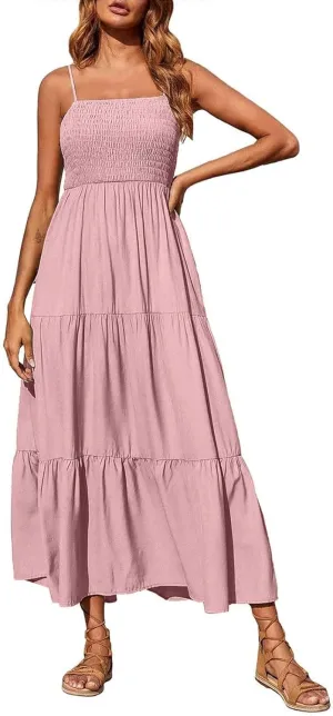 Summer Dresses for Women 2025 Beach Maxi Dress Spaghetti Strap Floral Boho Flowy Long Dress