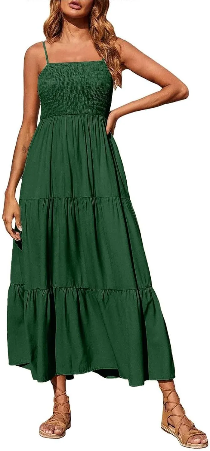 Summer Dresses for Women 2025 Beach Maxi Dress Spaghetti Strap Floral Boho Flowy Long Dress