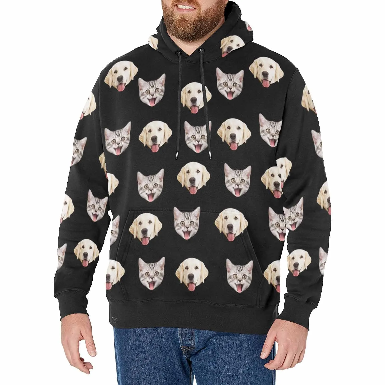 [Thickened Fabric] Custom Faces Pet Dog Cat Men's Fleece Thickened Hoodies Personalized Turtleneck Pullover Hooded Design Your Own Hoodie