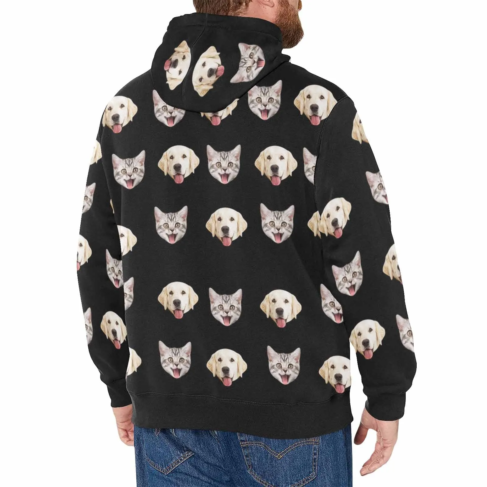 [Thickened Fabric] Custom Faces Pet Dog Cat Men's Fleece Thickened Hoodies Personalized Turtleneck Pullover Hooded Design Your Own Hoodie