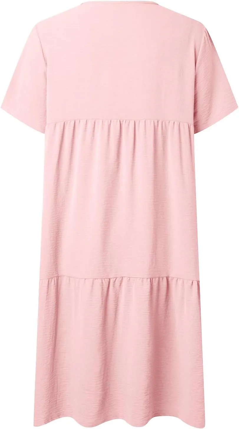 V-Neck Tea Length Dresses T Shirt Midi Dress Summer Casual Loose Sundress Beach Vacation Sundresses Plus Size