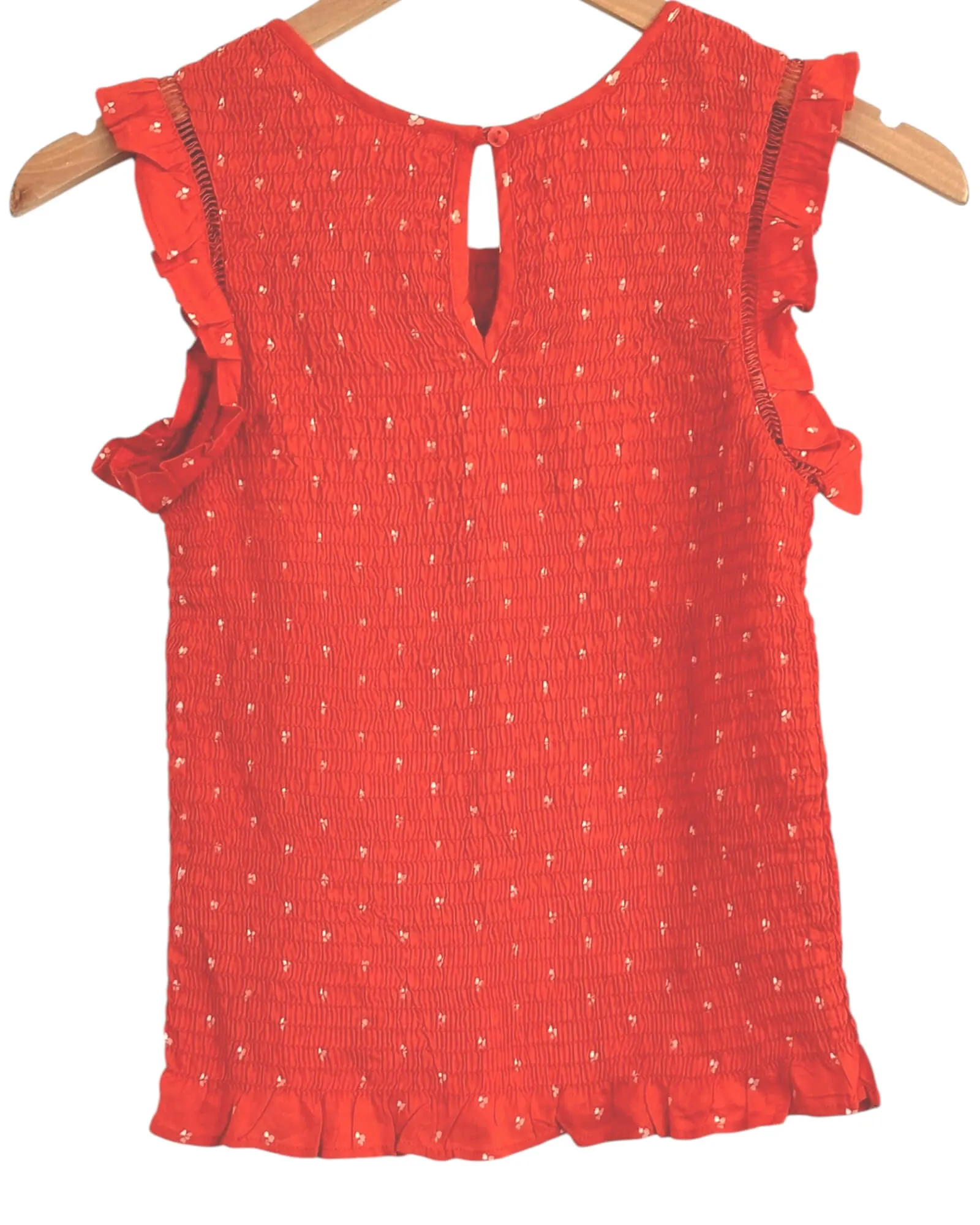 Warm Autumn Ember Glow Smocked Sleeveless Ruffle Top