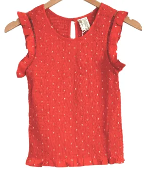 Warm Autumn Ember Glow Smocked Sleeveless Ruffle Top