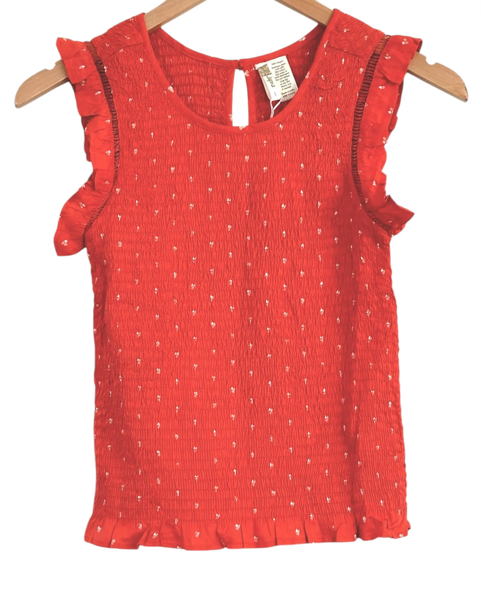 Warm Autumn Ember Glow Smocked Sleeveless Ruffle Top
