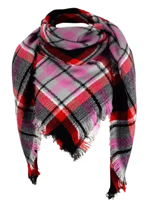 Warm Tartan Plaid Woven Oversized Fringe Scarf Blanket Shawl Wrap Purple Black