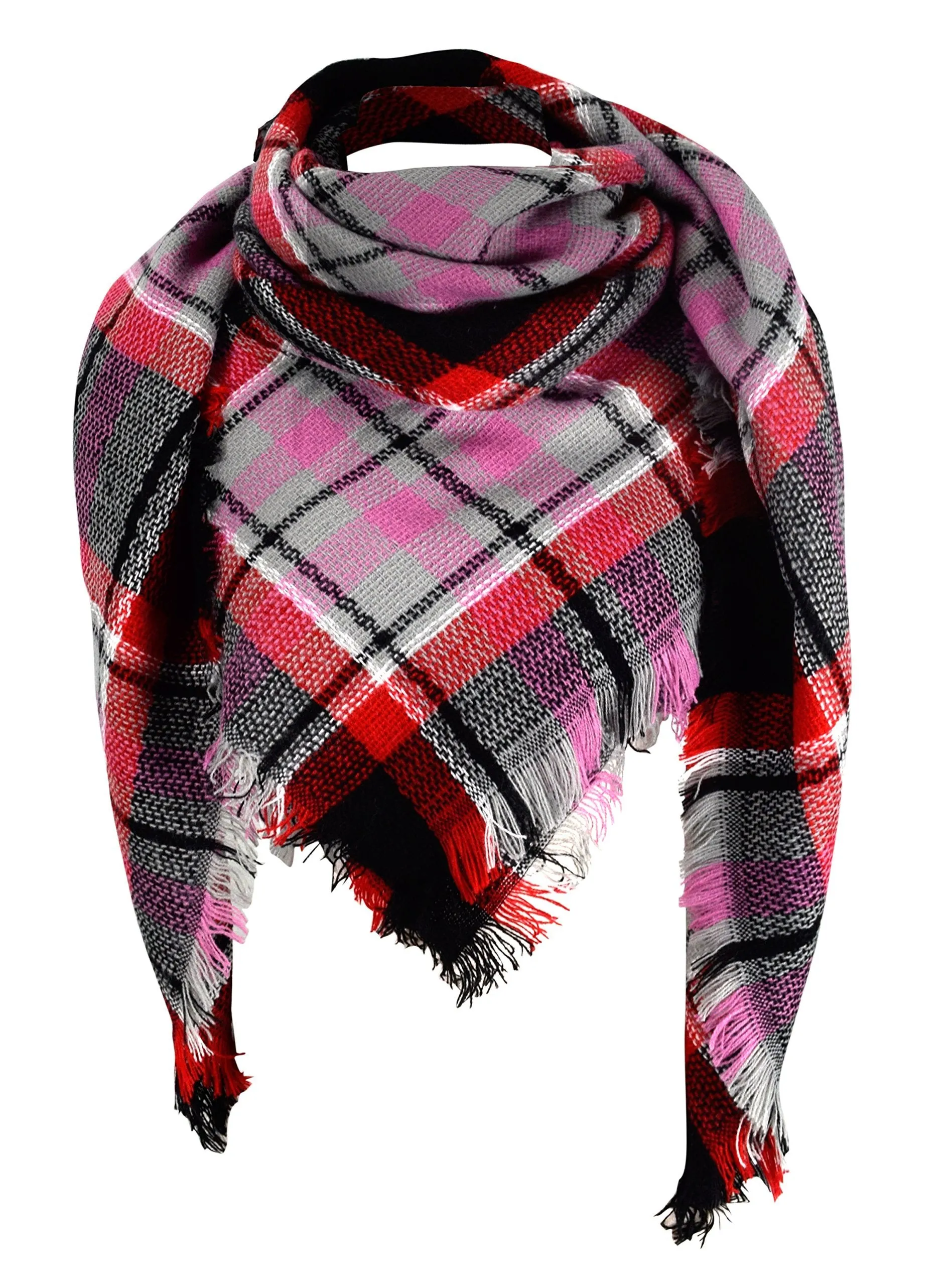 Warm Tartan Plaid Woven Oversized Fringe Scarf Blanket Shawl Wrap Purple Black