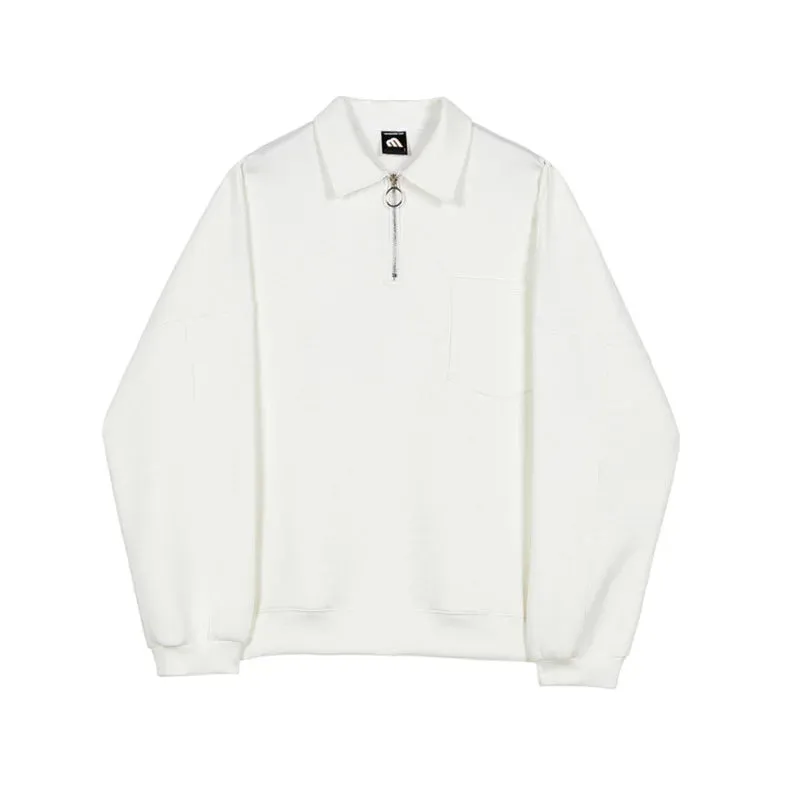 WIAOFELLAS  -  Lapel Men's Oversized Sweatshirt Long Sleeve Loose Single Pockets Design Pullover Tops Korean Chic Clothing Thick 2D1250