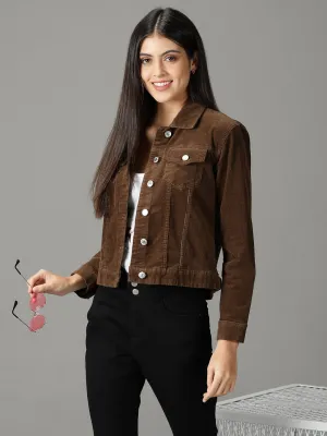 Women Brown Corduroy Tailored Jacket