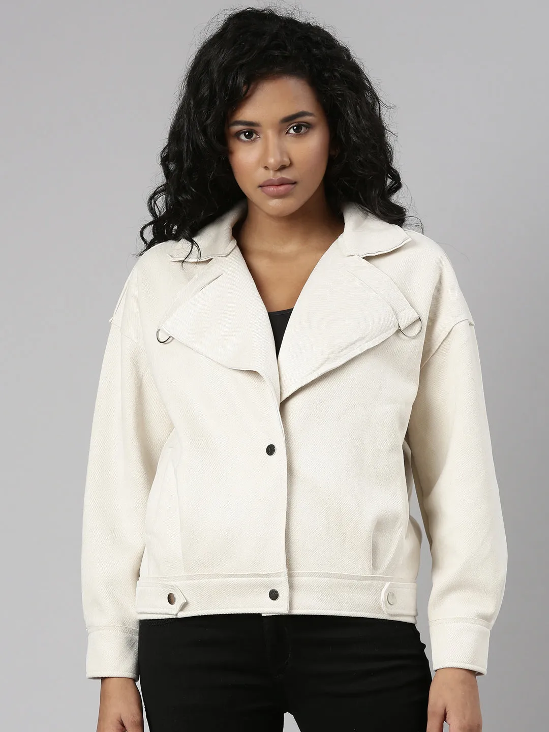 Women Cream Lapel Collar Long Sleeves Tailored Jacket