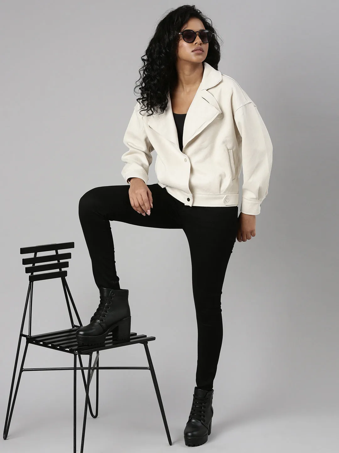 Women Cream Lapel Collar Long Sleeves Tailored Jacket