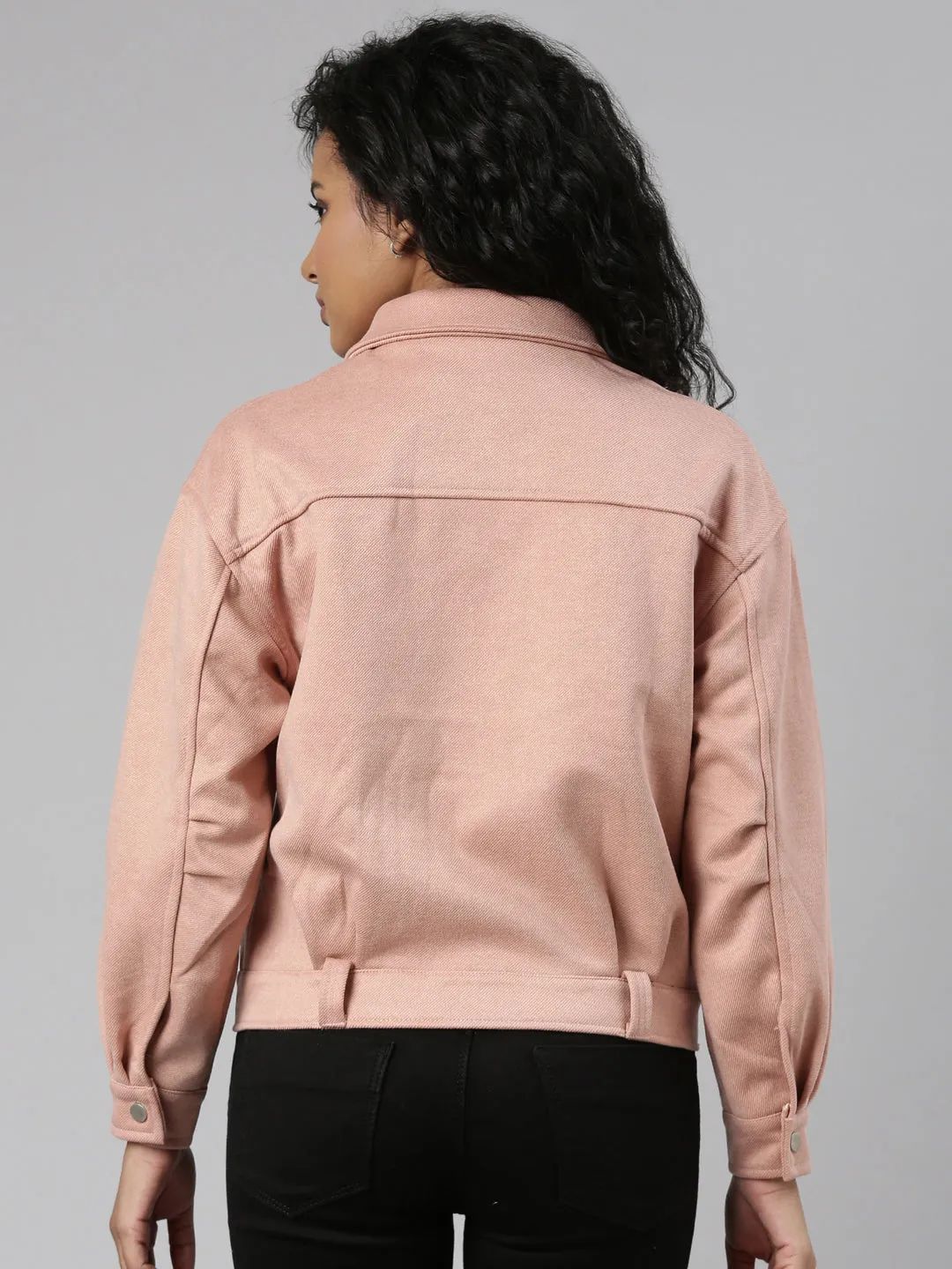 Women Peach Suede Crop Tailored Jacket
