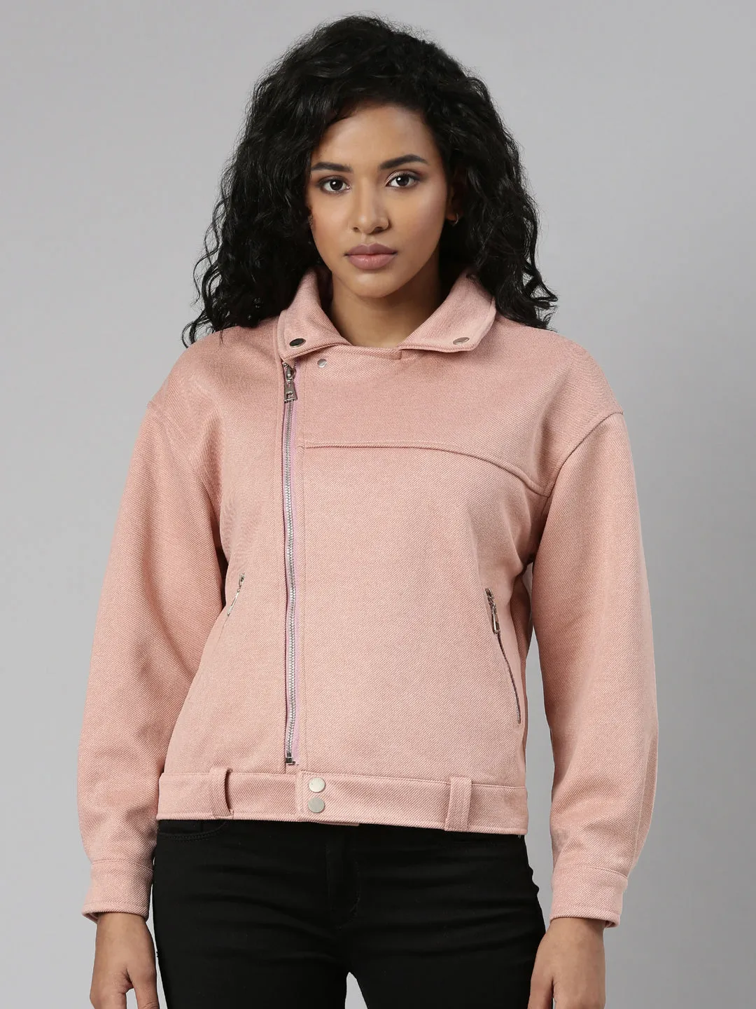 Women Peach Suede Crop Tailored Jacket