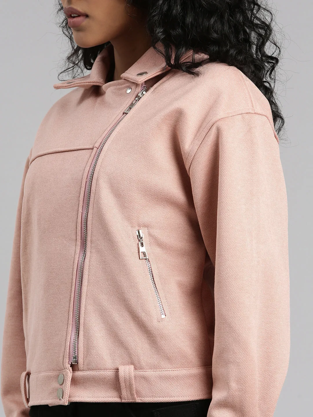 Women Peach Suede Crop Tailored Jacket
