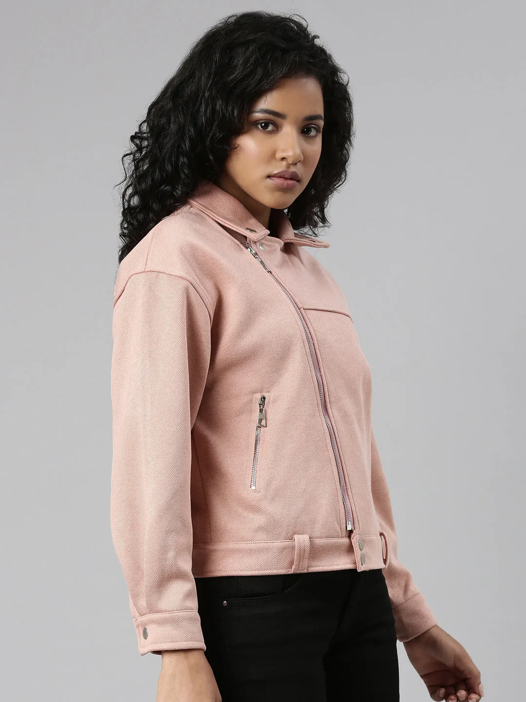 Women Peach Suede Crop Tailored Jacket