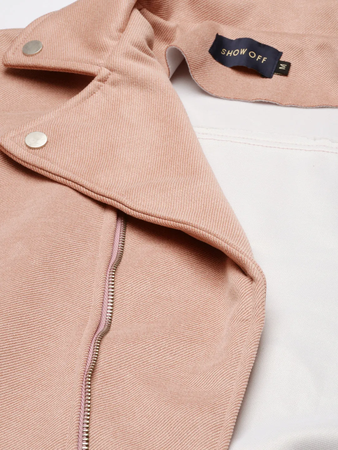 Women Peach Suede Crop Tailored Jacket