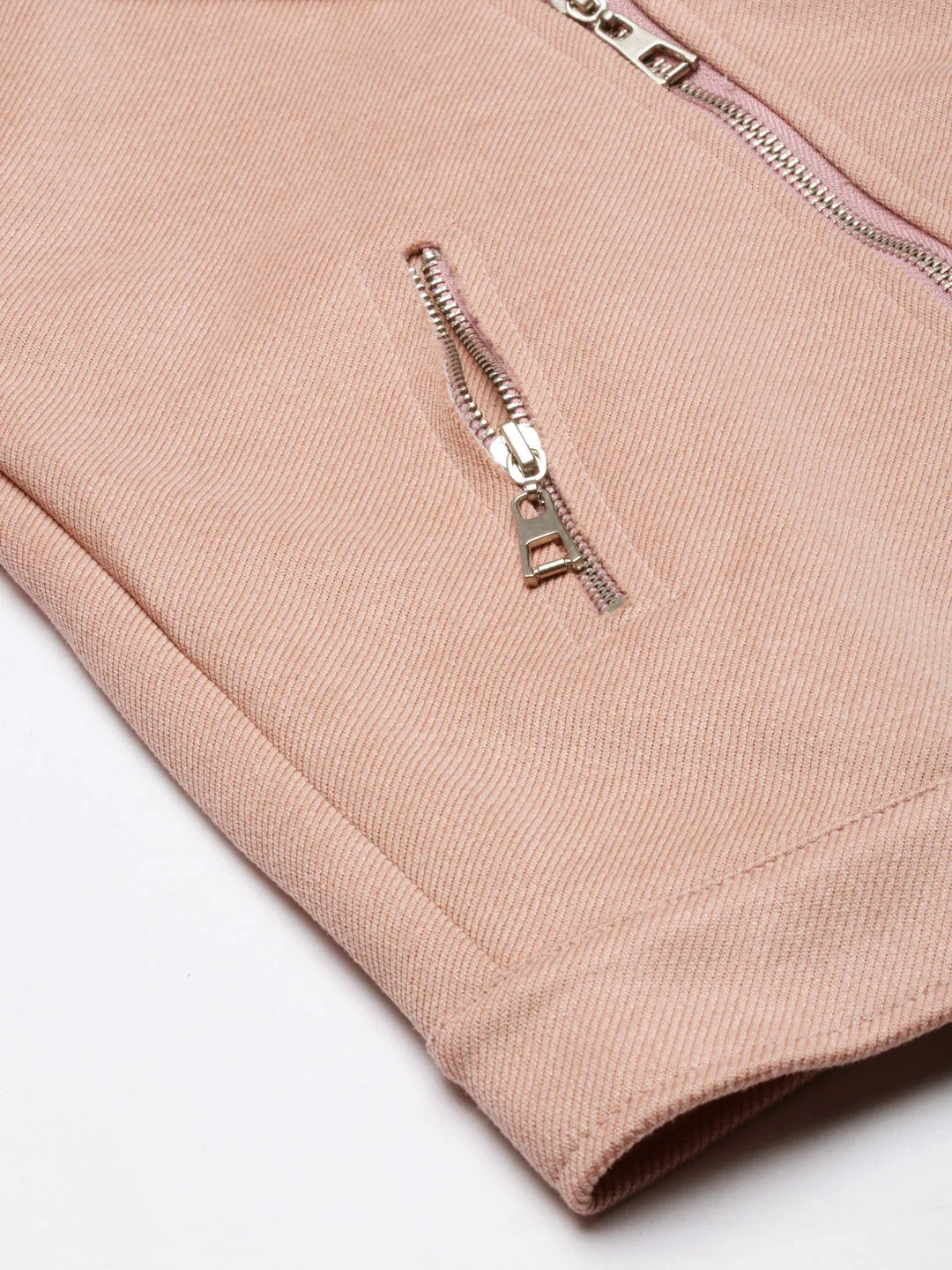 Women Peach Suede Crop Tailored Jacket