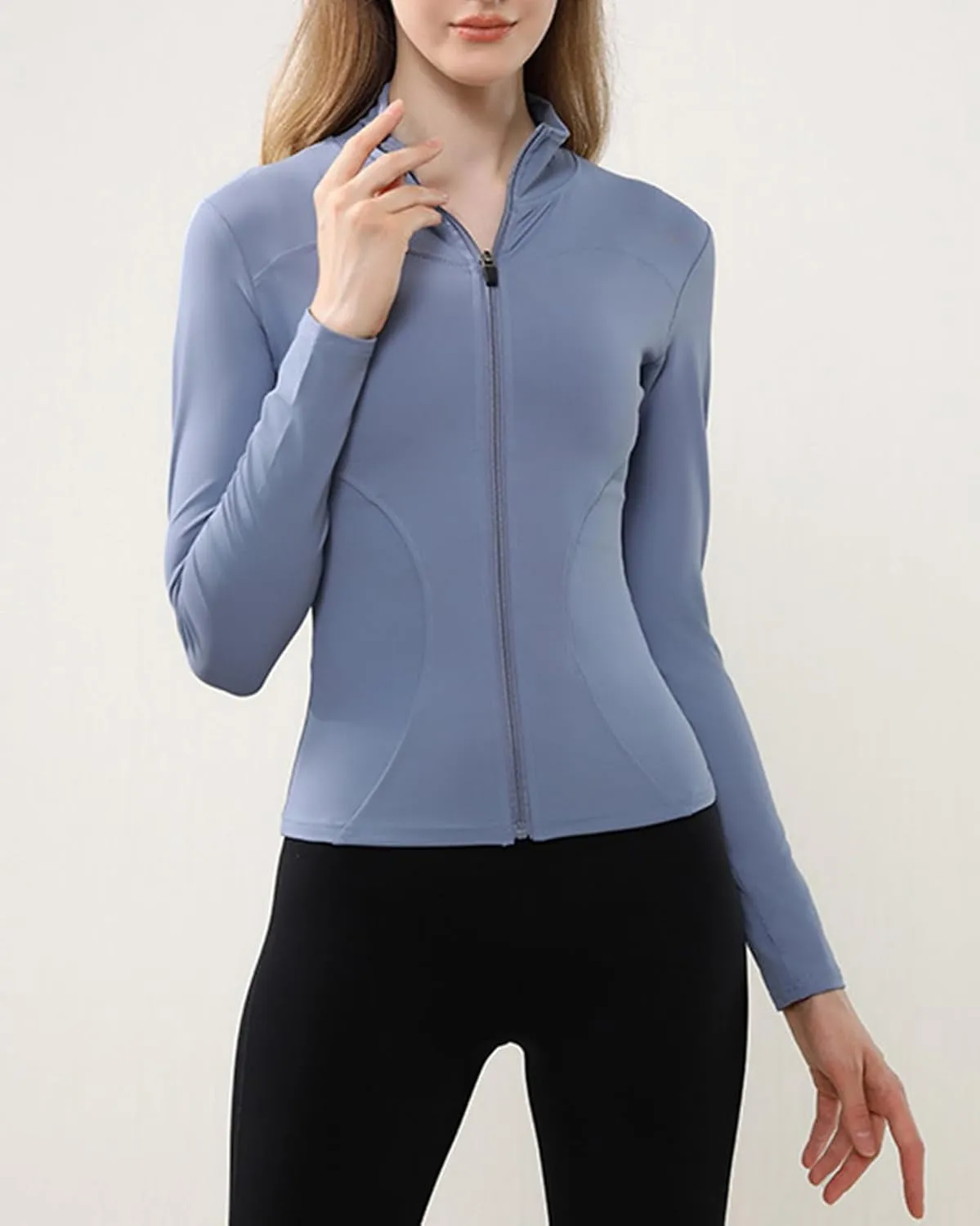 Women's Long Sleeve Running Jacket Slim Fit Sports Shirts Full Zip Quick Dry Fitness Top for Gym Training Yoga