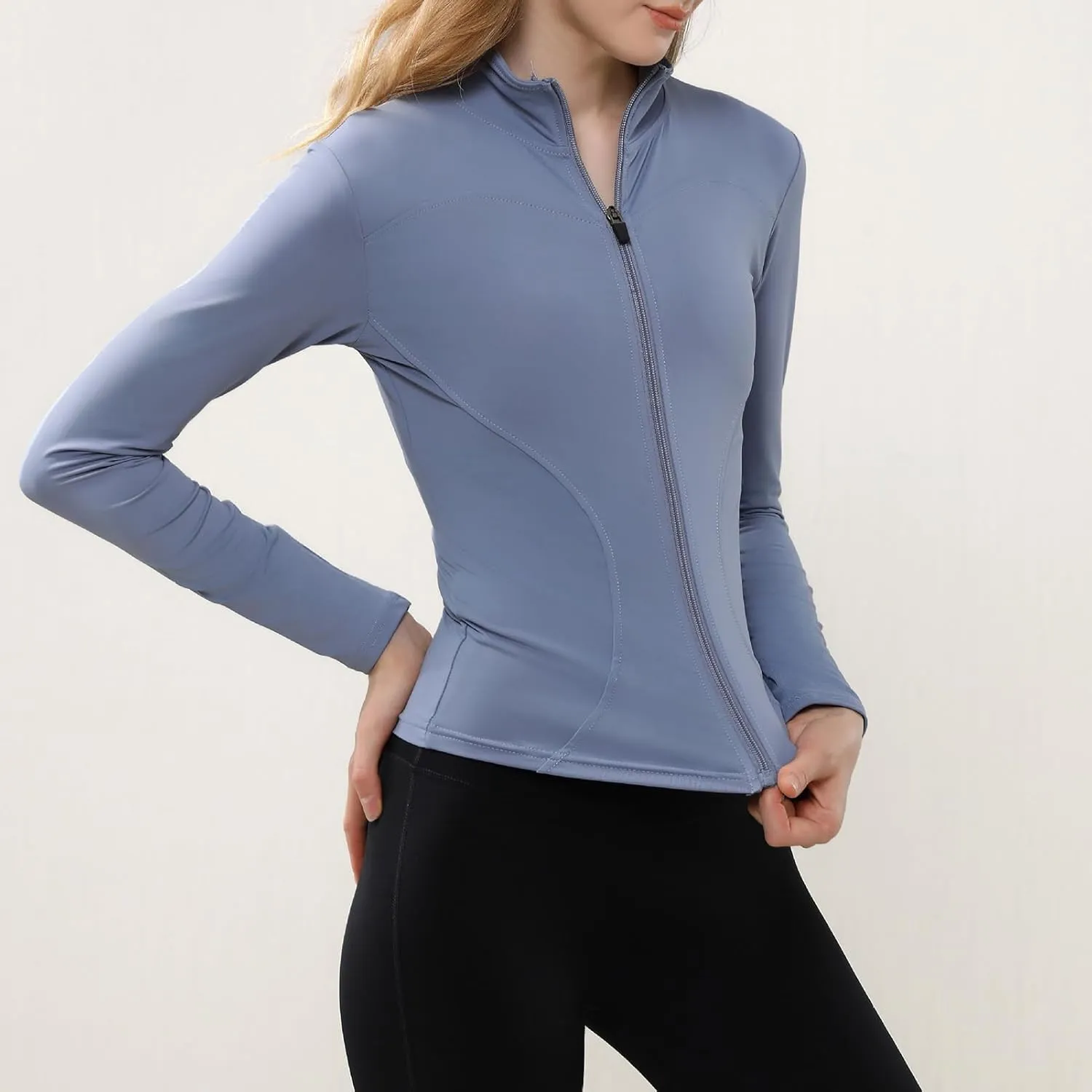 Women's Long Sleeve Running Jacket Slim Fit Sports Shirts Full Zip Quick Dry Fitness Top for Gym Training Yoga