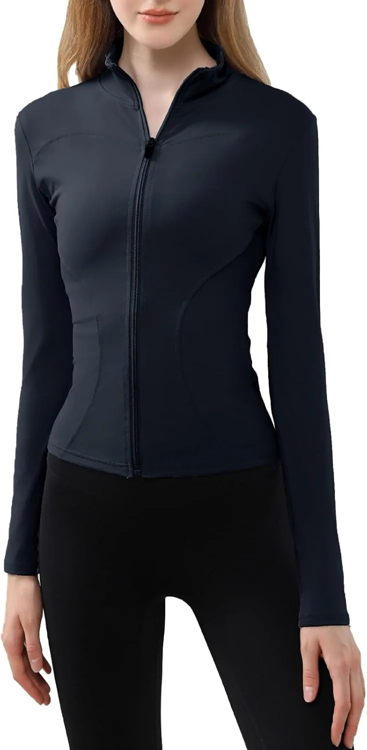 Women's Long Sleeve Running Jacket Slim Fit Sports Shirts Full Zip Quick Dry Fitness Top for Gym Training Yoga
