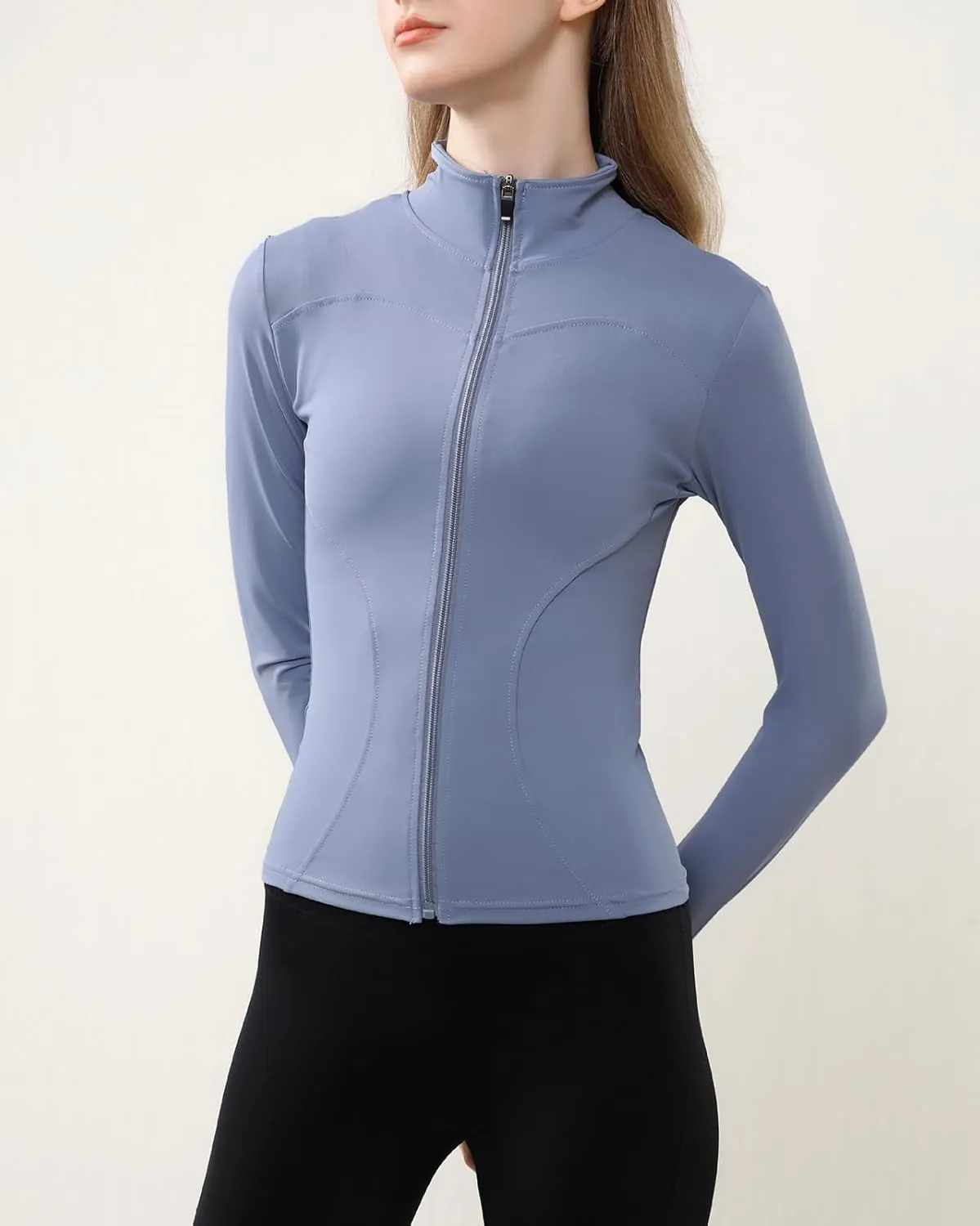 Women's Long Sleeve Running Jacket Slim Fit Sports Shirts Full Zip Quick Dry Fitness Top for Gym Training Yoga